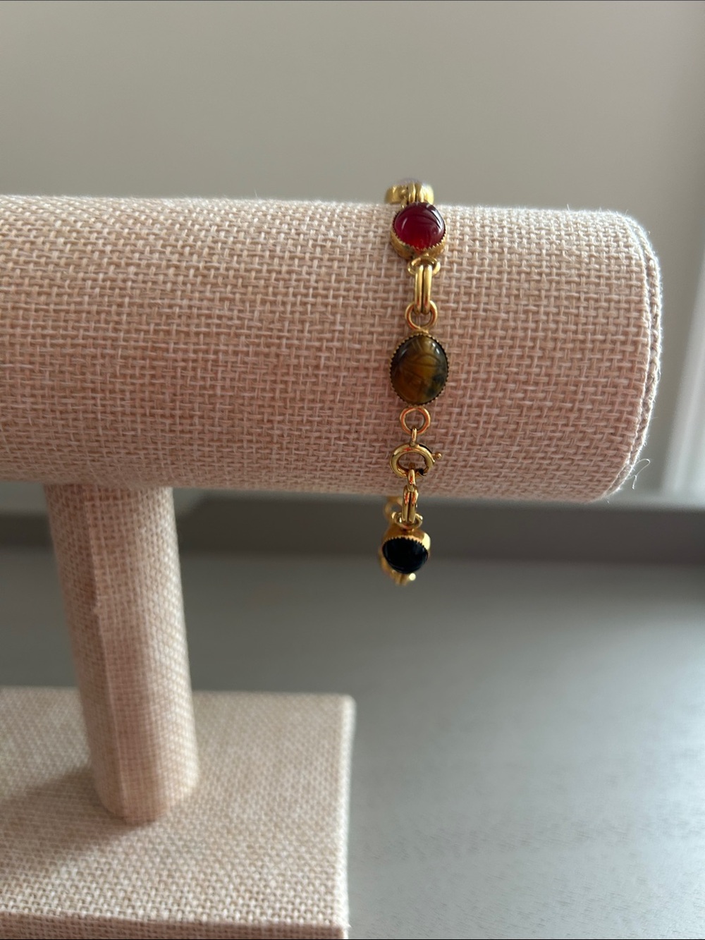Vintage Scarab Bracelet With Semi Precious Stones - Picture 2 of 8
